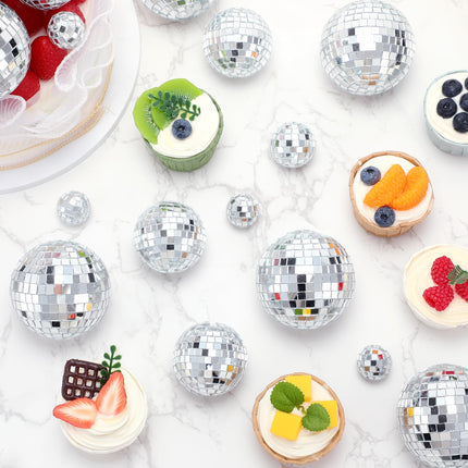 Geetery 70 Pcs Disco Ball Cake Topper Various Sizes Disco Ball Cake Decorations Reflective Mirror Disco Ball Decor Silver Disco Ball Centerpiece Disco Cake Topper for 70s Birthday Party Wedding