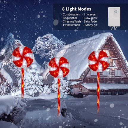 6 Pack Lollipop Christmas Pathway Lights Outdoor - 29 inches 120 LED Lighted Candy Cane Decorations with 8 Lighting Modes Waterproof String Lights Plugin for Holiday Lawn Yard Patio Walkway Markers