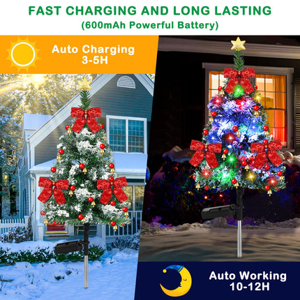 2 Pack 32 inch Solar Xmas Tree Light Outdoor Tree with 20 LED Lights Waterproof Christmas Pathway Light Solar Christmas Decorations for Yard Garden Lawn Walkway