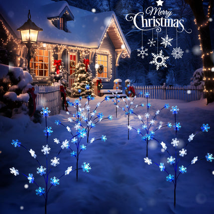 Brightown Snowflake Pathway Lights, 4 Packs Christmas Yard Lights, Small Christmas Tree with Lights, Christmas Lights Outdoor Yard Decorations, Blue and White