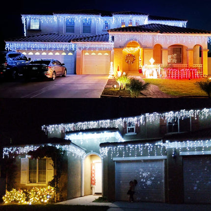 d Solar Christmas Icicle Lights,304 LED Outdoor Christmas Decorations 8 Modes Waterproof Solar Icicle Lights for Patio Yard Garden Wedding Party House Xmas Tree Roof Decorations(Cool White)