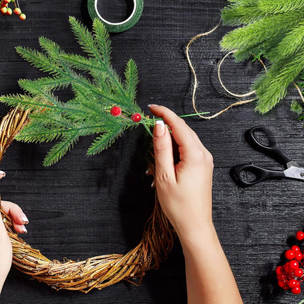 Syhood Christmas Artificial Pine Branches 4 Styles Pine Needles Faux Pine Tree Branches Garland Fake Greenery Picks for Mantle Garland Indoor Home Xmas Holiday Wall Decor(Green, 60 Pieces)