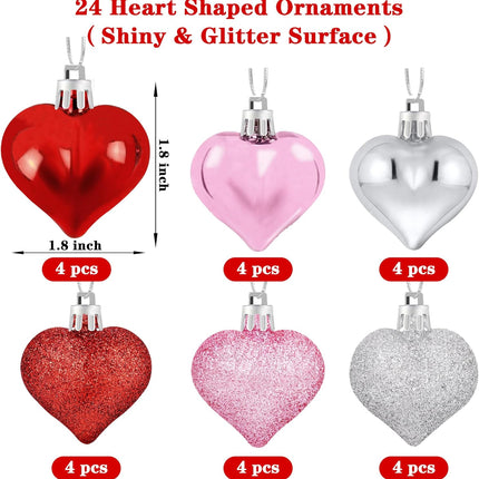 [Timer] 2 Pack 24 Inch Valentines Day Decor Tree with 24 Red Pink LED Lights and Heart Ornaments, USB/Battery Operated Valentines Decoration Tree Light, Valentines Day Decorations Home Table Bedroom