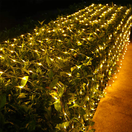 weillsnow 198 Led 9.8ft x 6.6ft Outdoor Net Lights, Connectable 8 Lighting Twinkle Modes Mesh Lights for Christmas Outdoor Patio Garden Bush Fence Decorations (Warm White)
