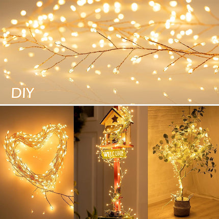 Minetom Fairy Lights Plug in, 10Feet 200 Led Cluster Lights Waterproof Firecracker Starry String Lights for Ceiling Bedroom Wreath Window Wedding Christmas Tree Decoration, Warm White (No Remote)