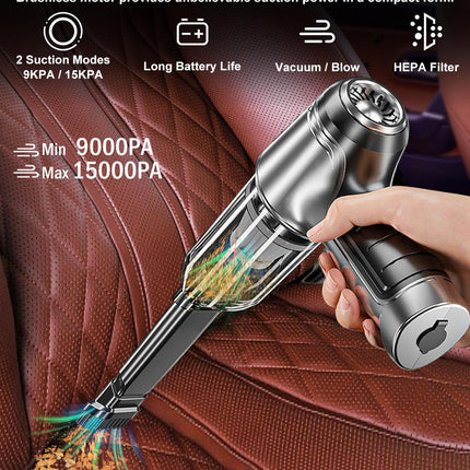 Car Vacuum Cleaner 15000Pa High Power Wireless Handheld Vacuum, 3 In 1 Multifunctional Cordless Vacuum With Brushless Motor, Portable Mini Vacuum Cleaner Rechargeable For Car Detailing, Home