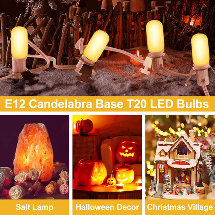 12 Pack Christmas Village Replacement Light Bulbs for E12 Candelabra Base Compatible with Dept 56 Accessories T20 LED Bulbs for Snow Villages Houses Christmas Tree Halloween Pumpkin