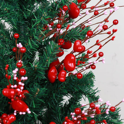 Valentines Day Tree Topper Decorations,6 Pcs Valentine Floral Picks Artificial Flowers with Red Heart and Pink Berry for Galentines Day Tree Ornaments Wedding Holiday Party Home Decor