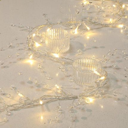 Soaoo 4 Pack 48 Inch Acrylic Crystal Diamond Garland Crystal Garland Strands with LED Strings for Christmas Tree Beaded Garland Decor Ice Wire Garland Wedding Party Decoration