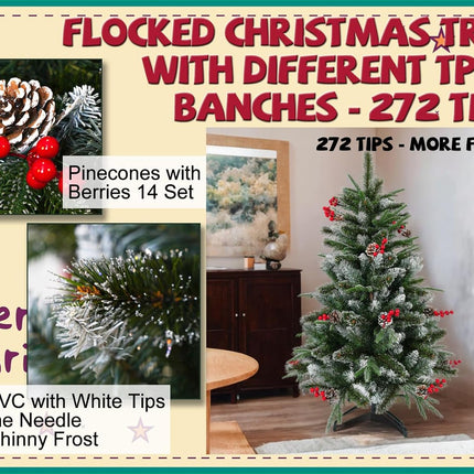 4ft Christmas Tree Prelit 4 feet Christmas Tree with Lights Fluffy 272 PVC PE Pine Needle, 18 Pinecones, 18 Berries, 140 Warm White Lights Bring Holiday Touch Full & Realistic Thin Shinny Snow