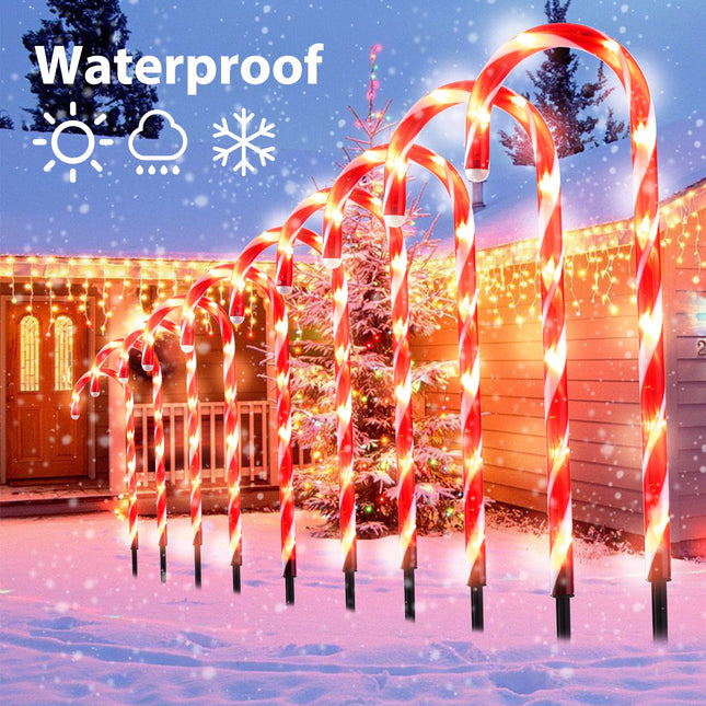Brightown 12Packs Christmas Candy Cane Pathway Lights Markers with Stake 24.5" Outdoor LED Christmas Decorations Lights 8 Modes for Yard Patio Xmas Outdoor Path Garden Walkway, Warm White