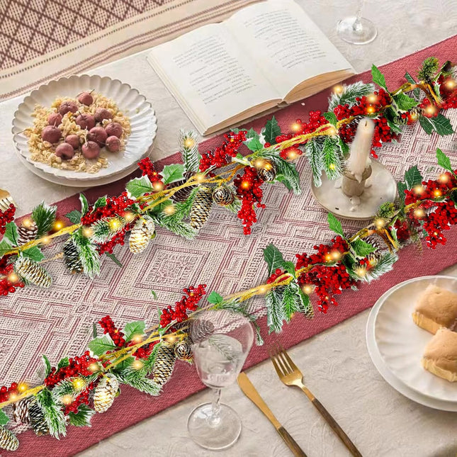 6.6FT Prelit Christmas Garland with 20 LED Lights Battery Operated Christmas Garland with Pine Cone Red Berries Lighted Christmas Garland Decoration for Mantle Stairs Fireplace