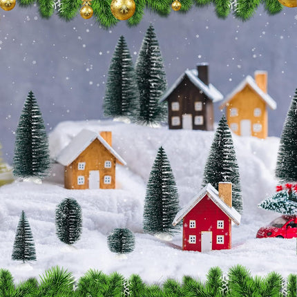 16 Pieces Christmas Village Accessories Set Frosted Christmas Pine Trees and Mini Street Lamp Post Bottle Brush Trees Miniature Village Trees for DIY Crafts Xmas Winter Holiday Decorations