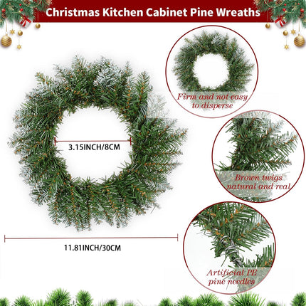 Zeyune 8 Pcs Christmas Wreaths 12 Inch Artificial Christmas Kitchen Cabinet Wreaths Holiday Faux Pine Wreaths for Decorating Windows Front Door Dining Chairs Room Farmhouse Christmas Party