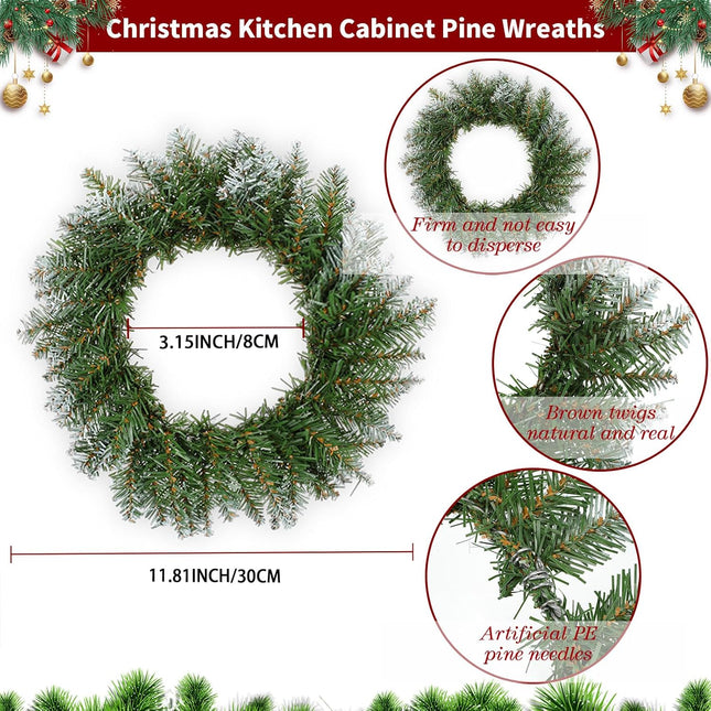 Zeyune 8 Pcs Christmas Wreaths 12 Inch Artificial Christmas Kitchen Cabinet Wreaths Holiday Faux Pine Wreaths for Decorating Windows Front Door Dining Chairs Room Farmhouse Christmas Party