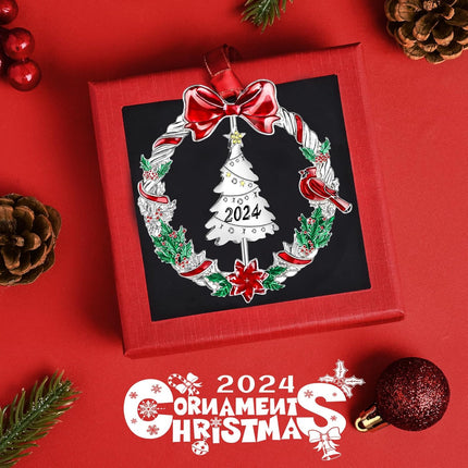 Dolicer Christmas Ornament for Christmas Tree Decoration, Hanging Silver Metal Dated Christmas Ornaments with Rotable Tree for Holiday Decorative Keepsake (1Pack)