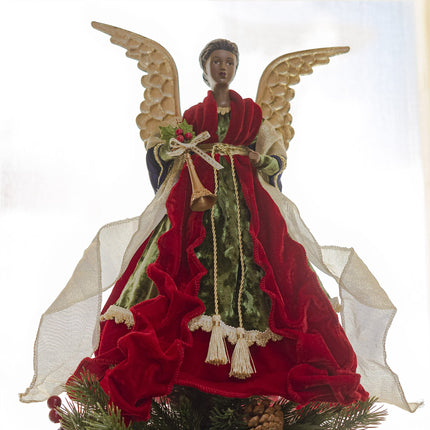 KI Store Black Christmas Angel Tree Topper African American Ethnic 18-Inch Angel Figurines Treetop for Christmas Decoration Unlit