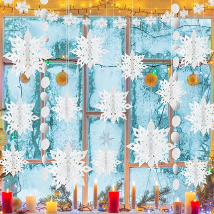 PLULON 18 Pcs 3D Christmas Snowflake Hanging Decorations Winter Wonderland Party Ornament White Snowflakes Garland Paper Snow Flakes Indoor for Christmas Year Baby Shower Birthday Home Decorations