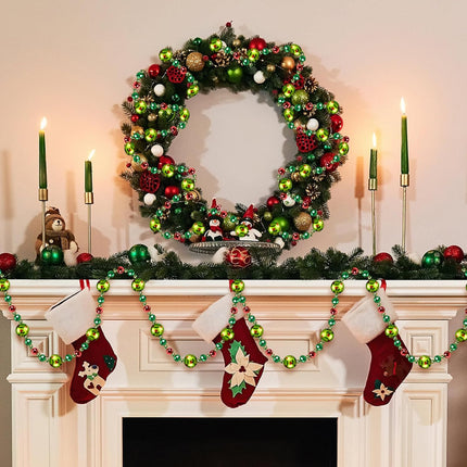 Riceshoot 16 Feet Christmas Tree Bead Garland red and Green Hanging Christmas Tree Garland Pearl Xmas Tree Bead Wreath Ornaments Christmas Party Decorations for Christmas Tree Fireplace