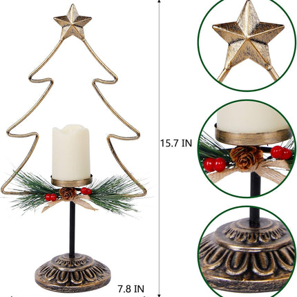 Lulu Home Lighted Christmas Table Decorations, 2 Pack 15.7 Inch Christmas Tree with Battery Operated Candle Lights, Light Up Christmas Tabletop Decorations, Xmas Holiday Winter Tabletop Desk Ornament
