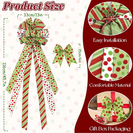 6PCS Christmas Tree Topper Wreath Bow Christmas Tree Bow Topper Large Red Green Bow and Small Wreath Bows Christmas Decorations for Tree Wrapping Wall Home Front Door Decor 45"x13"