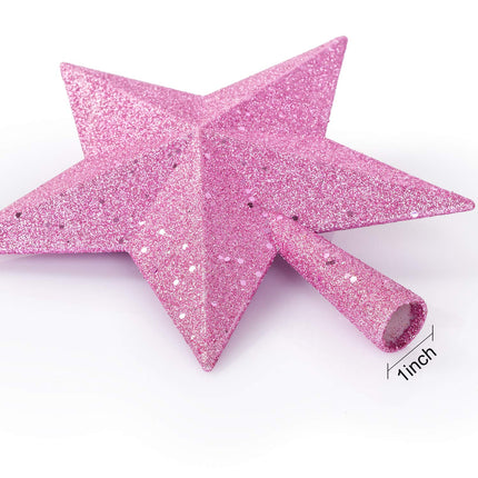 Artiflr 10Inch Christmas Tree Topper, Pink Star Tree Topper Glittered Christmas Tree Decorations for Indoor Home Décor (Pink)