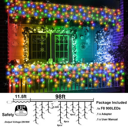 98FT 900LED F8 d Christmas Lights Outdoor Decorations 8 Modes & Memory Timer Christmas Lights with Plug in Waterproof Fairy String Lights for Xmas Wedding Party Holiday Decor Home Roof
