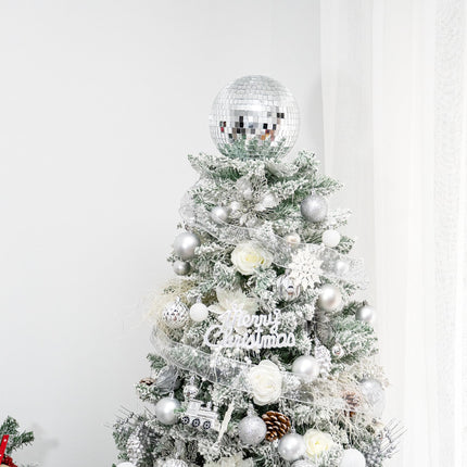 Silver Christmas Tree Topper 8 Inch Mirror Disco Ball Tree Topper, Cool and Fun Disco Ball for Xmas Tree Decorations, Ideal for DJ Club, Party, Wedding and Home Décor