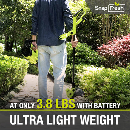 Cordless String Trimmer - SnapFresh 20V Line String Trimmer, Electric LawnTrimmer w/ Battery & Charger for Adjustable Angle Cutting, Lightweight String Trimmer / Edger in Garden & Outdoor
