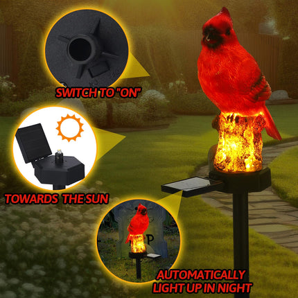 2 Pack Cardinal Solar Lights Christmas Cardinal Outdoor Decor Red Bird Solar Lights Cardinal Garden Stake Light Bird Figurine Light for Xmas Pathway Garden Lawn Yard Cemetery Decoration