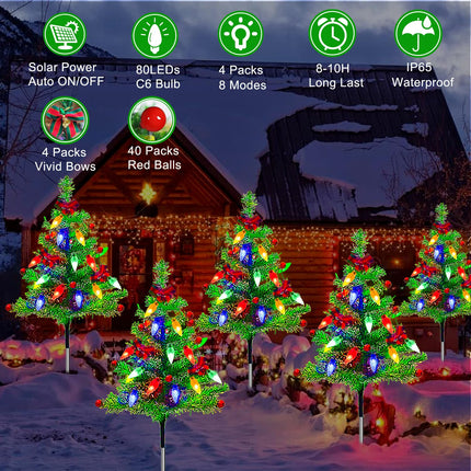 4-Pack Solar Pre-Lit Christmas Tree Lights, 8 Modes Outdoor Waterproof Christmas Decorations for Yard, Garden, Pathway, Porch