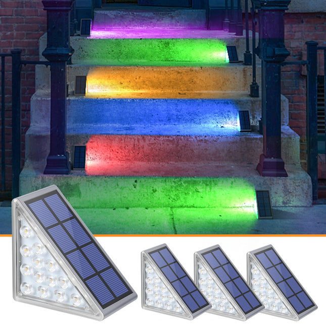 NIORSUN Solar Step Lights for Outside,4 Pack RGB Solid Color Changing Solar Stair Lights Outdoor Waterproof IP67 Auto On Off,Solar Lights for Steps,Stair,Patio,Yard,Porch,Front Door,Deck Decor