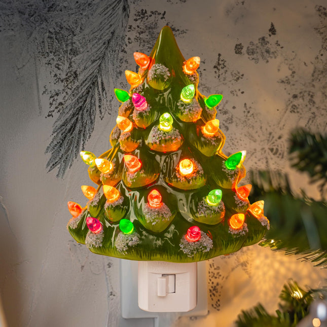 Dazzle Bright Ceramic Christmas Tree Night Light, UL Nightlight Plug in, Vintage Christmas Decorations Indoor, Room Home Decor and Accessories, Night Light for Kids/Adults