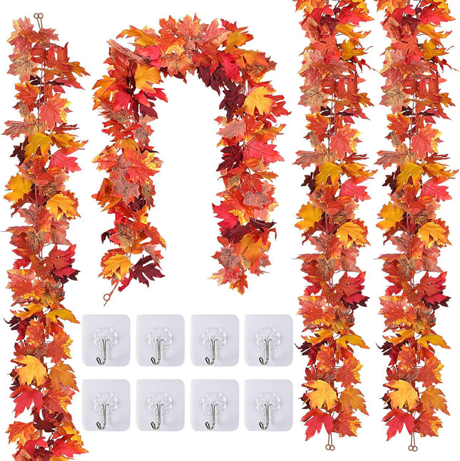 Palmatte 4 Pack Fall Decorations for Home Porch Front Door, 5.8ft Fake Vines Fall Garland Leaves Autumn Harvest Thanksgiving Decor Outdoor Indoor Wedding Christmas Thanksgiving Decorations (Yellow)