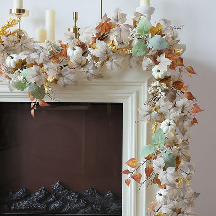 MIZII Fall Decor Artificial Maples Leaf Pumpkin Garland 10FT Autumn Maple Vines Garland Thanksgiving Halloween Harvest Decorations for Home Porch Mantle Fireplace Farmhouse Outdoor Indoor (10FT,Fall)