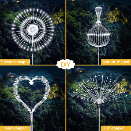 JJGoo Solar Firework Lights, 2 Pack 120 LEDs 2 Lighting Modes Outdoor Waterproof for Garden Patio Walkway Pathway Party Wedding Christmas Decorative - Cool White