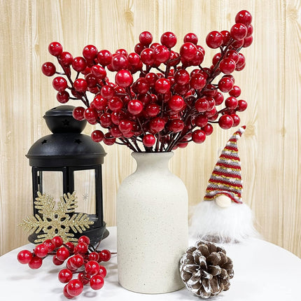50 Pack Red Berry Stems Waterproof Christmas Picks Sprays Holly Berry Branches Christmas Tree Decorations Artificial Flower for Vase DIY Crafts Xmas Ornament Wedding Winter Holiday Home Decor