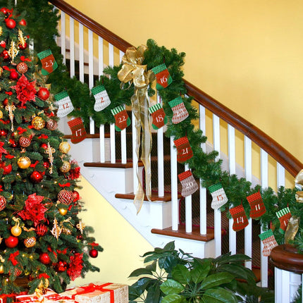 KESOTO Christmas Reusable Advent Calendar , 24 Days Countdown Hanging Garland Xmas Felt Stocking for Home Wall Stairs Christmas Decorations