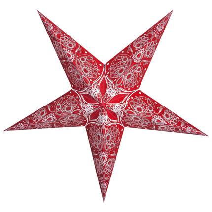 GalaxyArts Paper Star Lanterns, 24 Inch Maharani (Red) Light up Hollow Out 5-Point 3D Star Hanging Decoration for Indoor Outdoor Room Wedding Holiday Birthday Party Christmas Celebration Home Decor