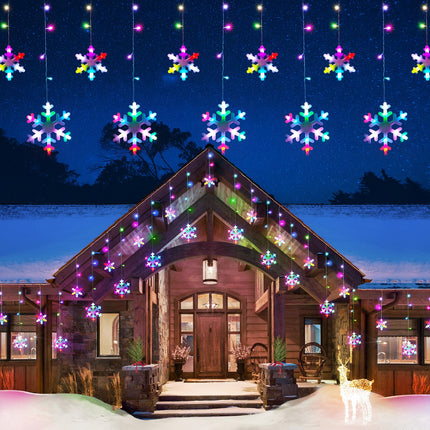 Christmas Snowflake Lights Outdoor, 11.48ft Outdoor Led Snowflake Icicle Christmas Lights with 14 Drops, Waterproof Snowflake Lights for Eaves, Window, Curtain Xmas Decorate