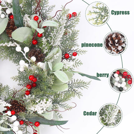 22 Inch Christmas Wreaths for Front Door, Christmas Wreath with Pinecone, Berry and Cypress, Christmas Door Wreath,Christmas Year