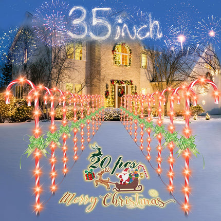 35" Christmas Candy Cane Lights - 20 Pack 8 Modes,30V LED Candy Cane Lights Christmas Decor, Outdoor Christmas Decorations, for Yard Lawn Garden or Pathwayn