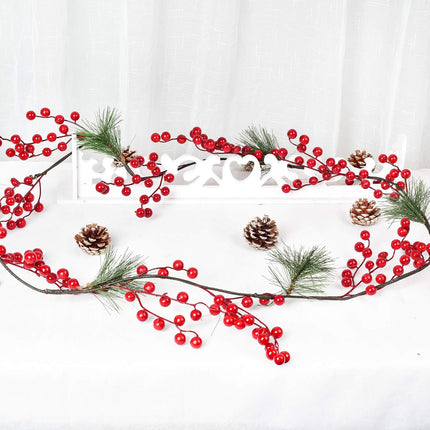 DearHouse 6FT Red Berry Christmas Garland with Garland Artificail Garland Indoor Outdoor Garden Gate Home Decoration for Winter Holiday Year Decor