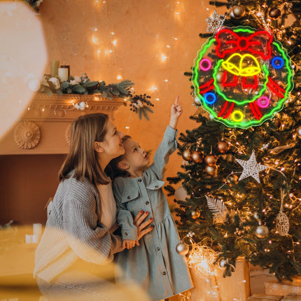 FITNATE Christmas Wreath Neon Sign for Wall Door Decor, Dimmable Christmas Neon Light, USB Powered LED Neon Sign for Living Room, Bedroom, Christmas Party Decor