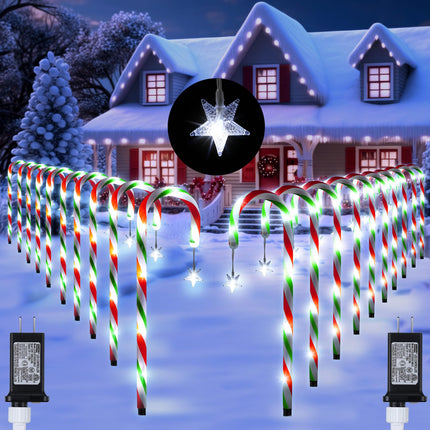 Enhon 20 Pack Christmas Candy Cane Lights 20 Inch Pathway Markers Lights with Stakes, Christmas Red Green and White Driveway Lights with 8 Lighting Modes for Xmas Holiday Party Walkway Patio Garden