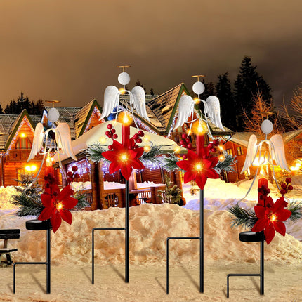 2 Pcs Solar Christmas Angel Stake Lights Yard Decorations Christmas Garden Stake Decor Metal Angel Solar Lights Outdoor Garden with LED Candle for Pathway Holiday Winter Decoration