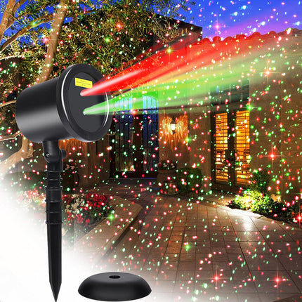 Christmas Laser Projector Lights Outdoor, Waterproof Static Red and Green Star Xmas Projector Lights Outdoor, Auto On-Off Mode, Cold Resistant, Show Light for House,Holiday,Party,Garden, Year