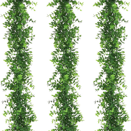 Artflower 3 Pack Artificial Eucalyptus Garland, 5.9Ft/pcs Faux Eucalyptus Vines Greenery Garland Fake Hanging Eucalyptus Leaves Plant Wedding Backdrop Arch Wall Table Party Festival Decor, Green