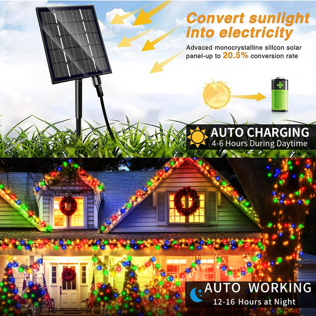 Solar Christmas Lights Outdoor Waterproof,600 LED 200ft Solar String Lights Multicolor,19 Modes Solar Twinkle Lights for Garden Yard Tree Party Fence Holiday Wedding Decoration