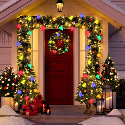 C7 Christmas Lights 50 LED Battery Operated 24Ft C7 Christmas Lights C7 Christmas String Lights Remote Timer 8 Lighting Modes for Indoor Outdoor Room Garden Yard Roof Tree Party Christmas Decor